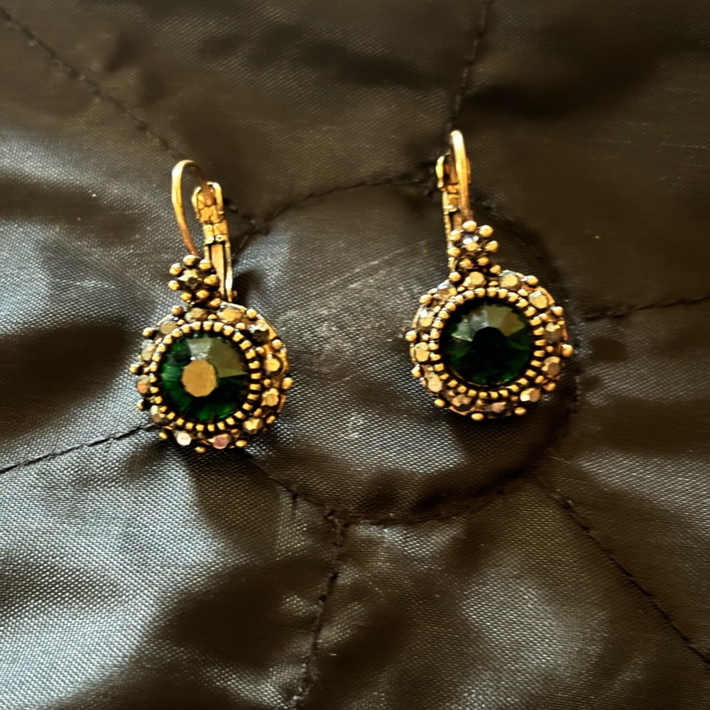 Elegant Green and Gold Drop Earrings